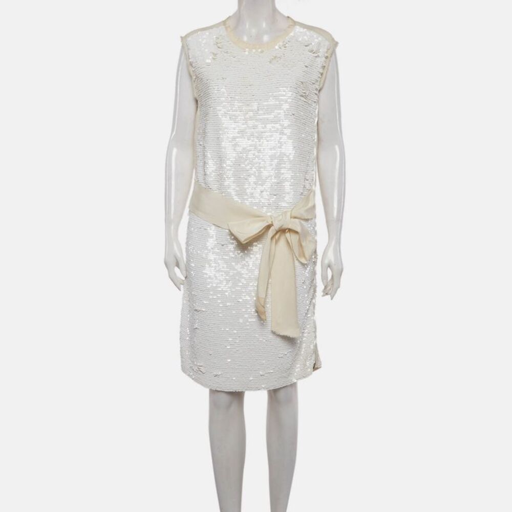 Lanvin White Crepe Sequins Crew Neck Mini Dress M - Picture 2 of 6
